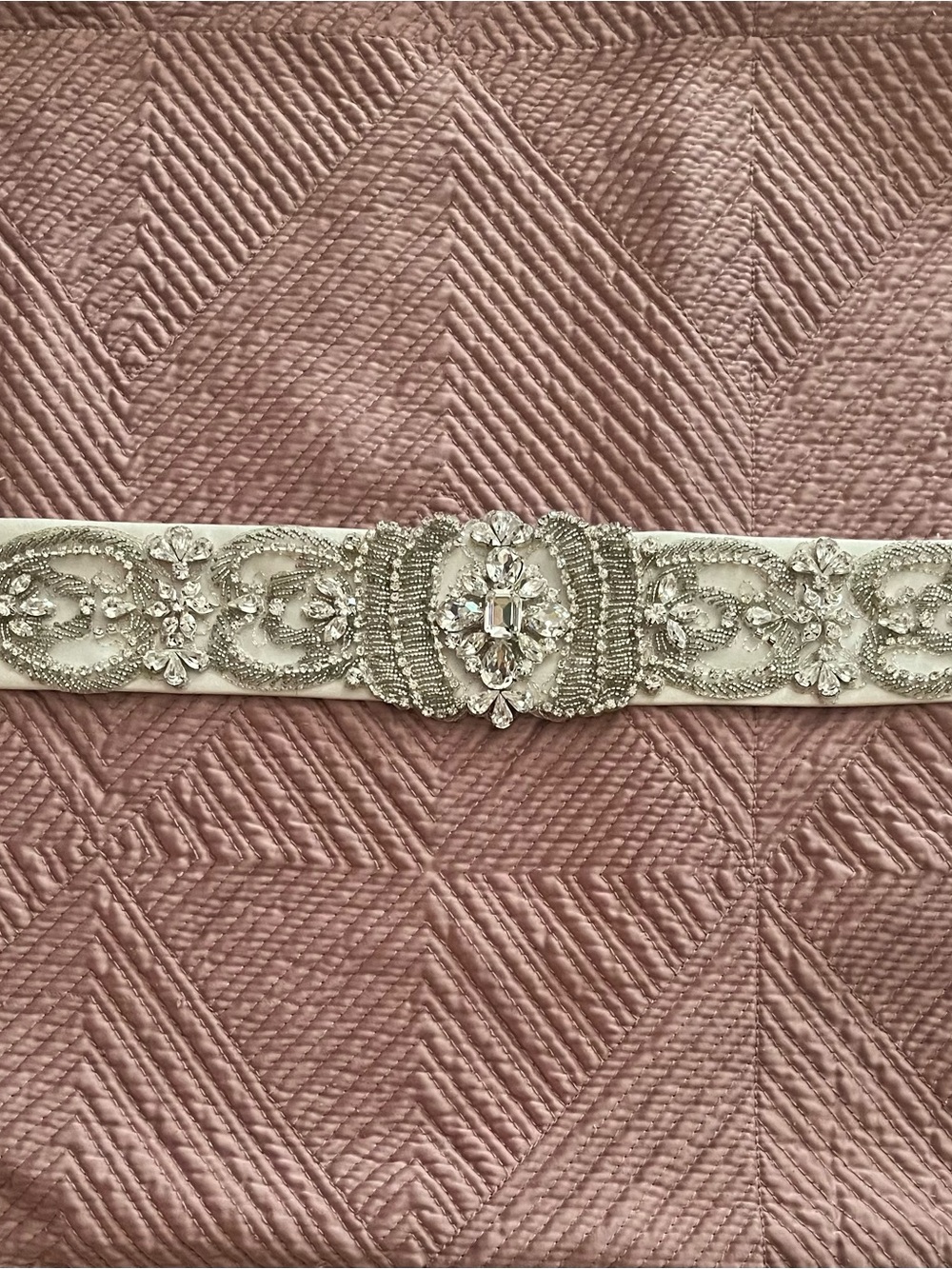 Ivory Crystal-Embellished Bridal Waist Belt with Floral Motif